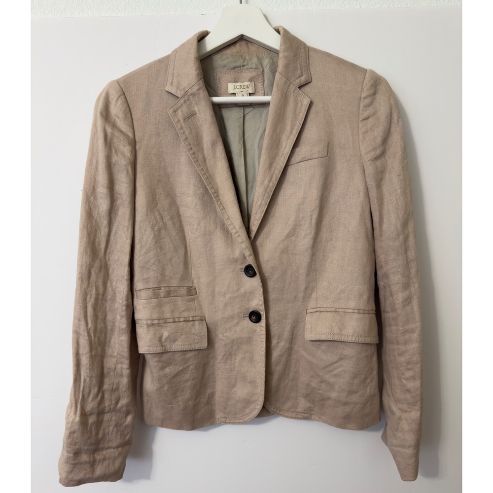 J.Crew Womens Blazer Linen Jacket Tan 0 Preppy Coastal Grandmother Minimalist